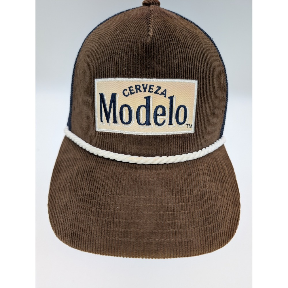 Modelo Cerveza Brown Corduroy Mesh Back Rope Snapback Trucker Hat Cap